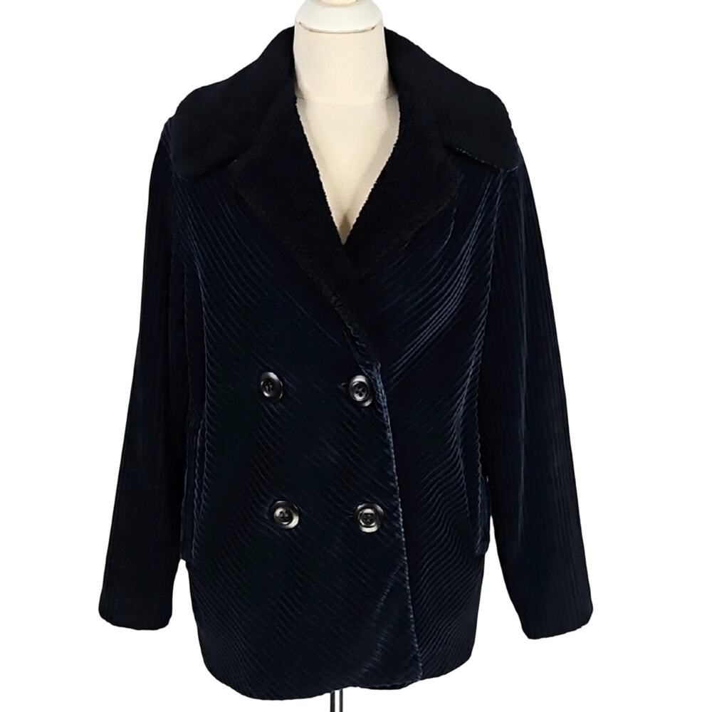 Vintage White Stag Navy Blue Corduroy Pea Coat Size Medium